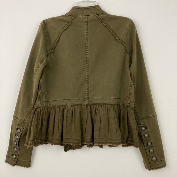Free People Ruffle Hem Military Jacket Size S Double Breasted Peplum Green - Picture 5 of 11